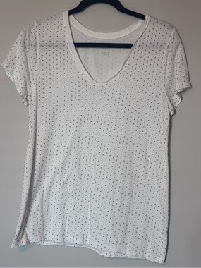 GAP Favorite Tee White Black Polka Dot V-Neck Size Large